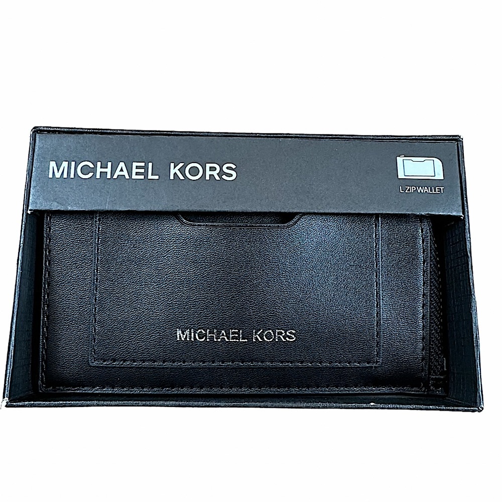 MICHAEL KORS: NWT Men's Leather Case Slip Pockets Zip Wallet in Black